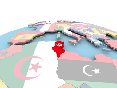 Tunus bayrağı parlak dünya üzerinde