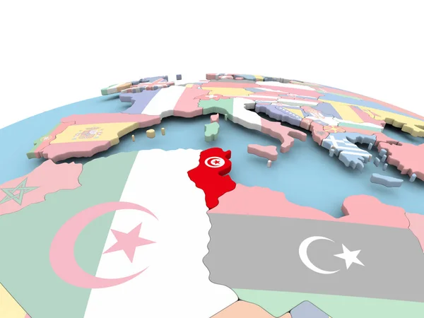 Tunus bayrağı parlak dünya üzerinde — Stok fotoğraf