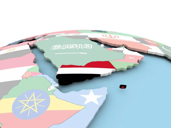 Bandiera dello Yemen sul luminoso globo — Foto Stock