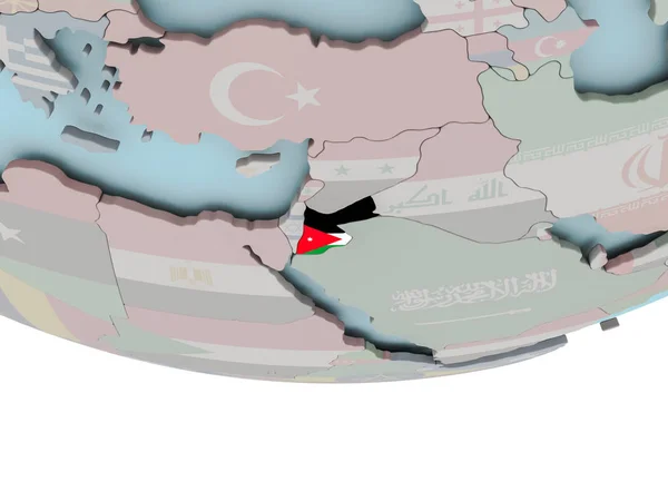 Jordanië met vlag op de wereldbol — Stockfoto