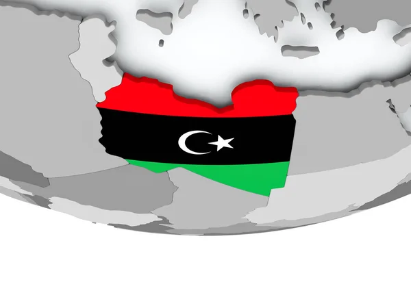 Libia con bandiera sul globo — Foto Stock