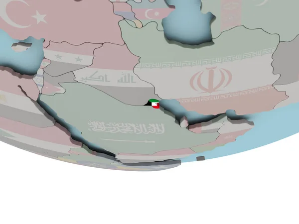 Kuwait with flag on globe — Stock Photo, Image