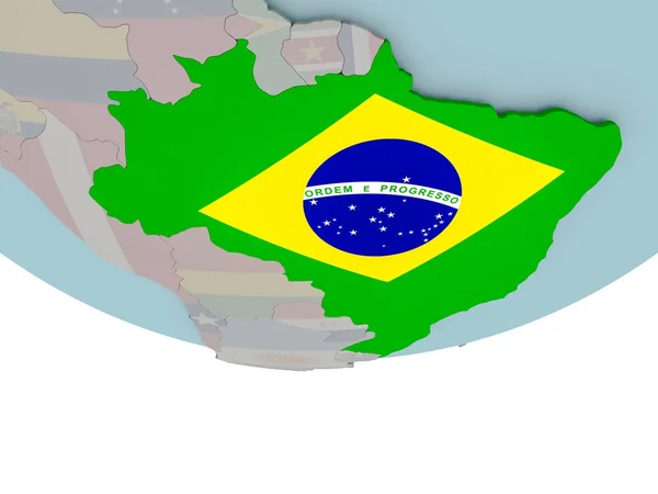 Бразилия с флагом на планете — стоковое фото