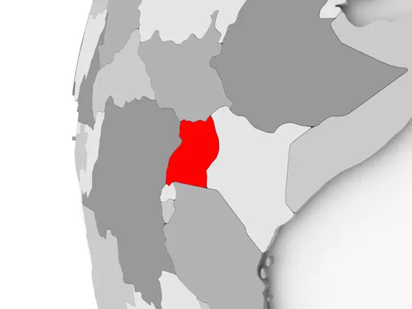 Uganda op de grijze globe — Stockfoto
