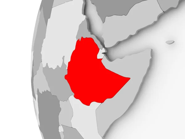 Etiopien på grå jordglob — Stockfoto
