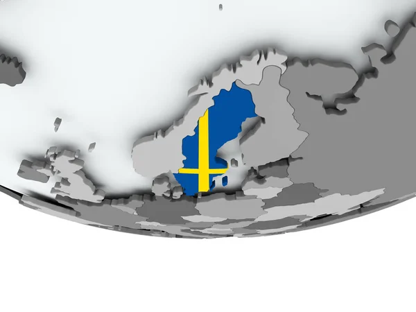 Schweden mit Fahne auf Globus — Stockfoto