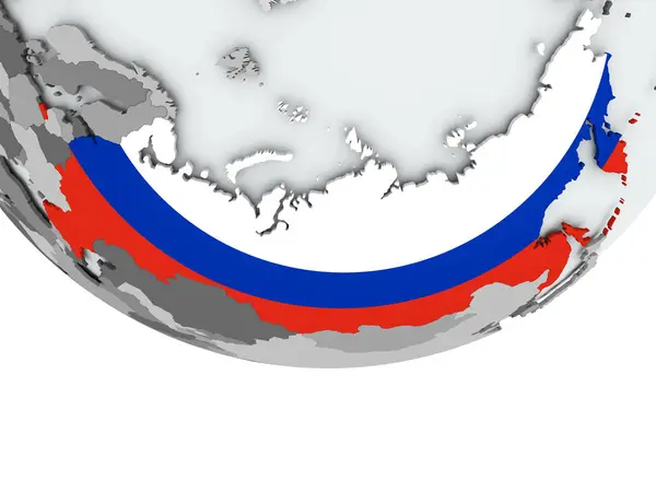 Russland mit Fahne auf Globus — Stockfoto