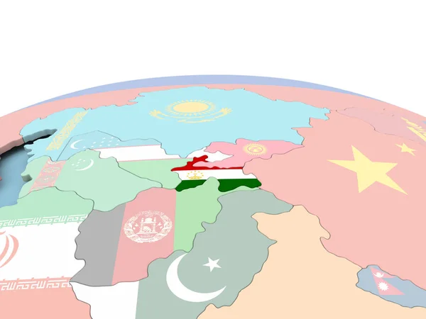 Tacikistan bayrağı parlak dünya üzerinde — Stok fotoğraf
