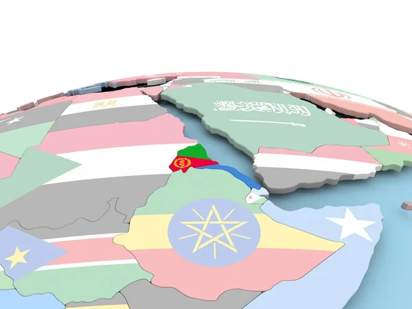 Σημαία της Ερυθραίας σε φωτεινή υδρόγειο σφαίρα — Φωτογραφία Αρχείου
