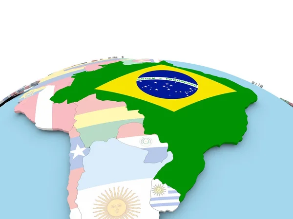 Flagge Brasiliens auf hellem Globus — Stockfoto