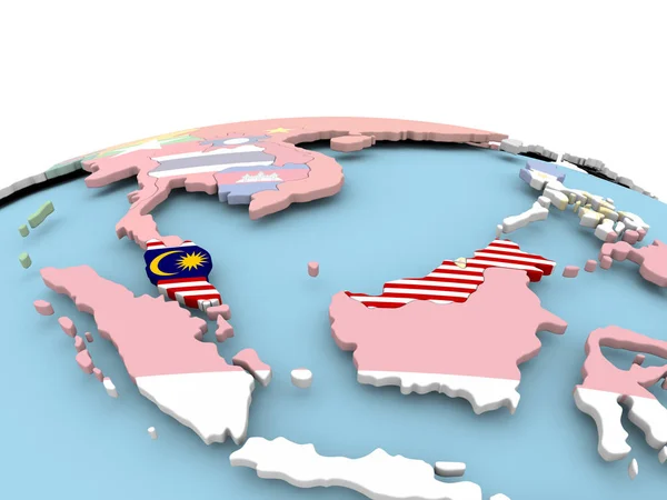 Flag of Malaysia on bright globe — Stock Photo, Image