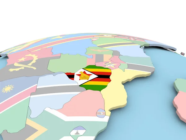 Zimbabwes flagga på ljusa jordglob — Stockfoto