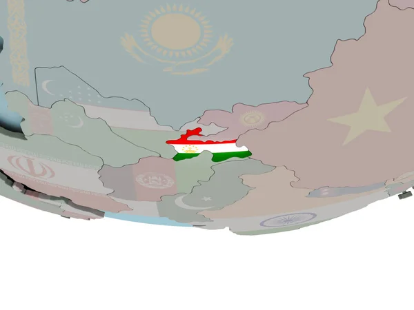 Tadżykistan z flagą na całym świecie — Zdjęcie stockowe
