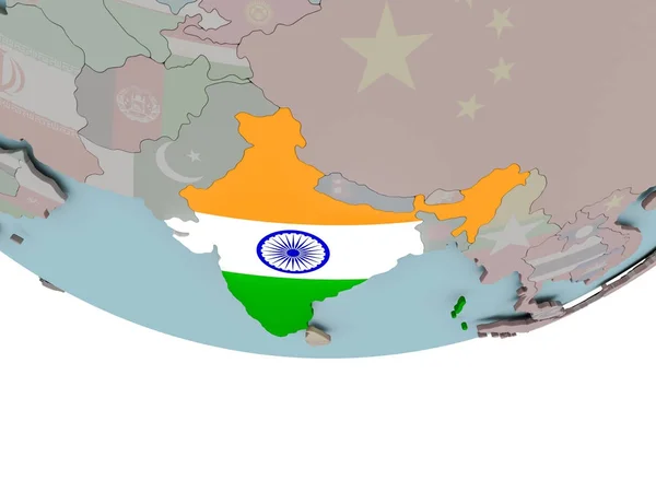 India con bandera en el globo —  Fotos de Stock