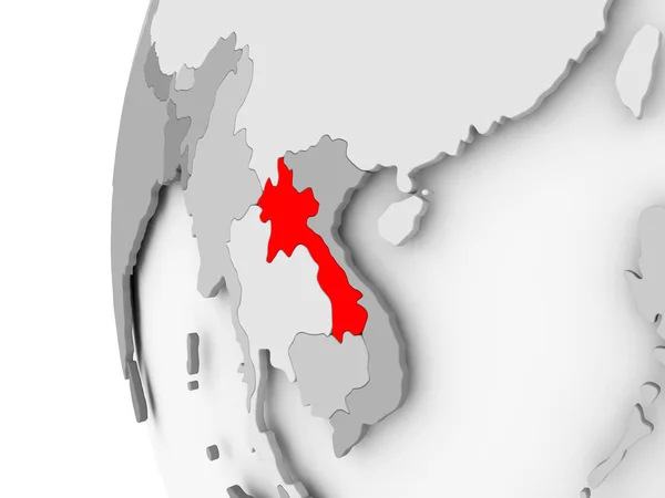 Laos on grey globe — Stock Photo, Image