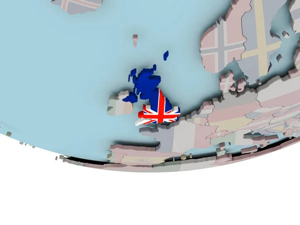 United Kingdom with flag on globe — Stock Photo, Image