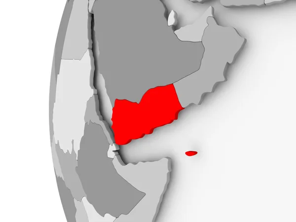 Yemen on grey globe — Stock Photo, Image