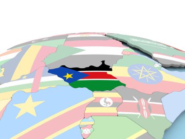 Güney Sudan bayrağı parlak dünya üzerinde