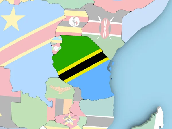 Map of Swaziland with flag on globe — Stock Photo, Image