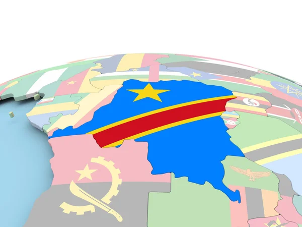 Flagge der Demokratischen Republik Kongo auf heller Erdkugel — Stockfoto