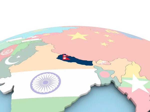 Vlag van Nepal op heldere globe — Stockfoto