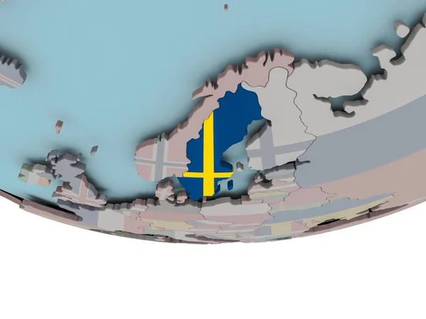 Zweden met vlag op de wereldbol — Stockfoto