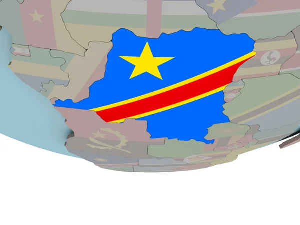 Democratic Republic of Congo with flag on globe — Stock Photo, Image