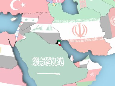 Dünya üzerinde bayrak ile Suudi Arabistan Haritası