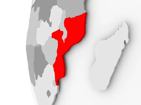 Moçambique på grå jordglob — Stockfoto