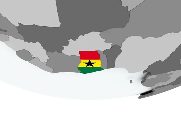 Ghana mit Fahne auf Globus — Stockfoto