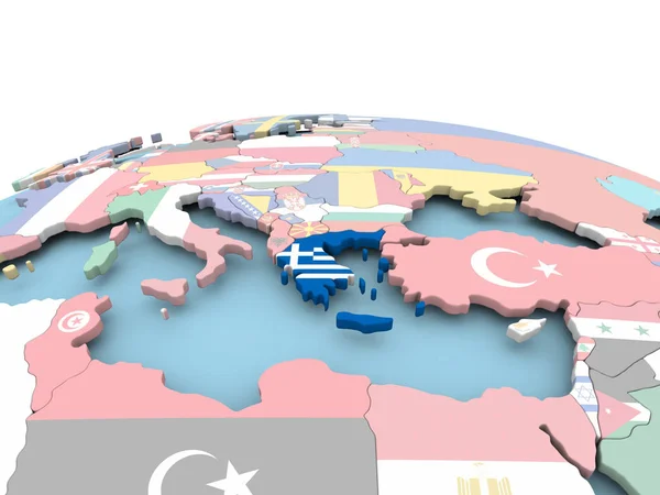 Flaggan av Grekland på ljusa globe — Stockfoto