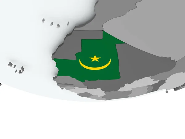 Mauritania with flag on globe — Stock Photo, Image