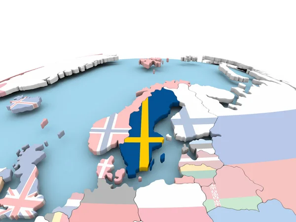 Flag of Sweden on bright globe — Stock Photo, Image