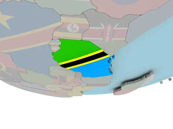 Tanzânia com bandeira no globo — Fotografia de Stock