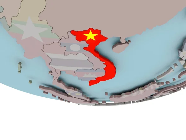 Vietnam mit Fahne auf Globus — Stockfoto