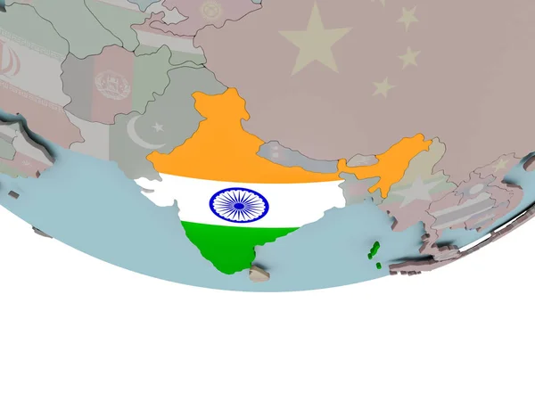 India met vlag op de wereldbol — Stockfoto