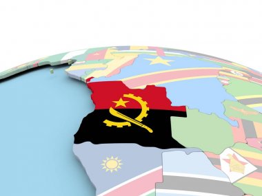 Angola bayrağı parlak dünya üzerinde