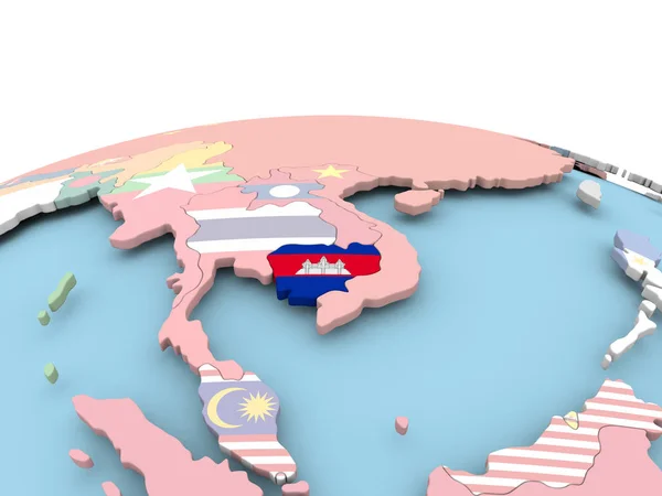 Flag of Cambodia on bright globe — Stock Photo, Image