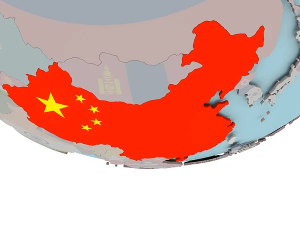 Čína s vlajkou na zeměkouli — Stock fotografie