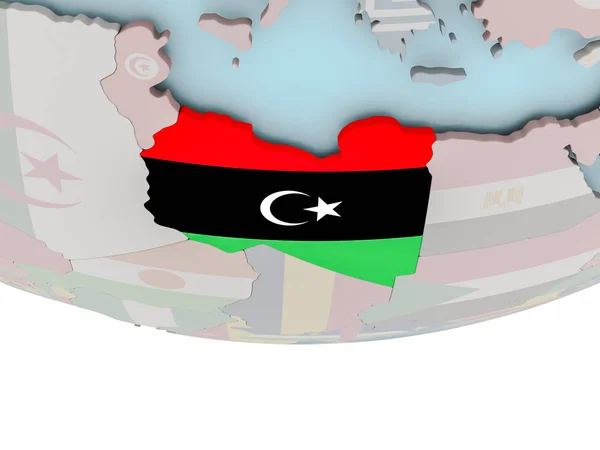 Libyen mit fahne auf globus — Stockfoto