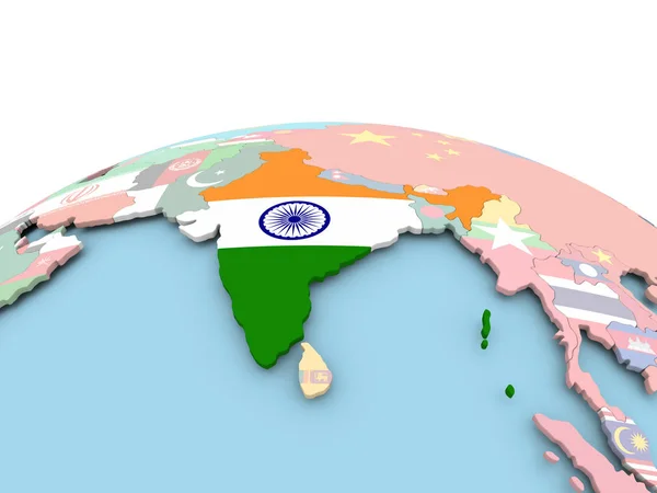 Прапор Індії на яскраві глобус — стокове фото