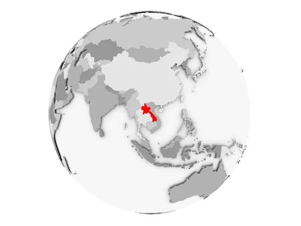 Laos on grey globe isolated — Stock Photo, Image
