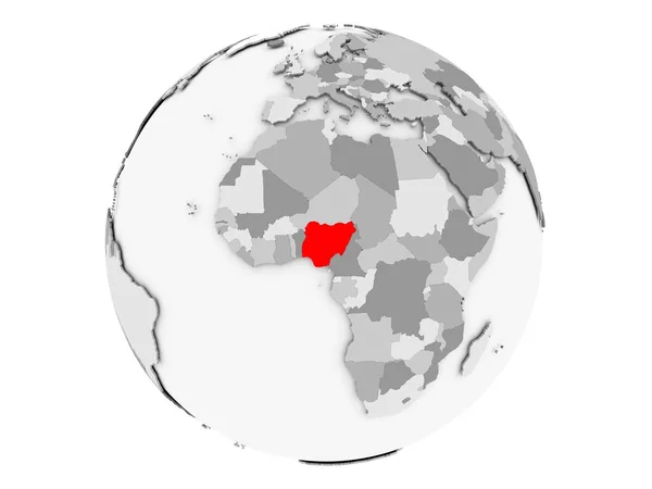 Nigeria op de grijze globe geïsoleerd — Stockfoto