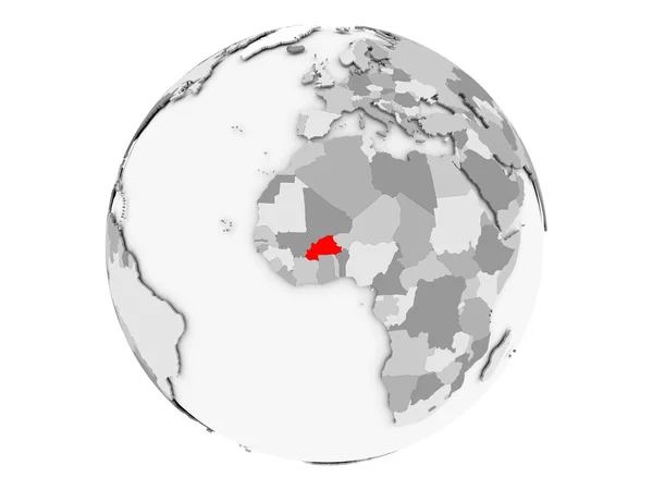 Burkina faso auf grauem Globus isoliert — Stockfoto