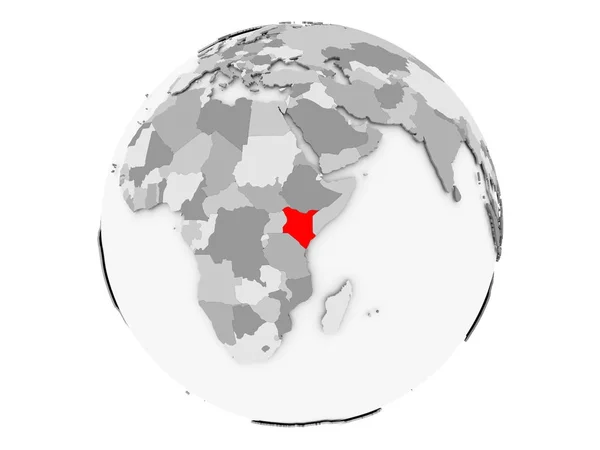 Kenia auf grauem Globus isoliert — Stockfoto