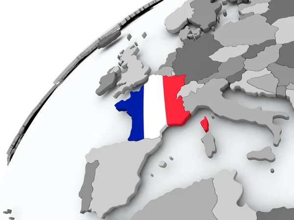 Flag of France on grey globe — Stock Photo, Image