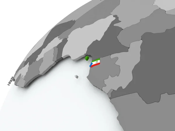 Flag of Equatorial Guinea on grey globe — Stock Photo, Image