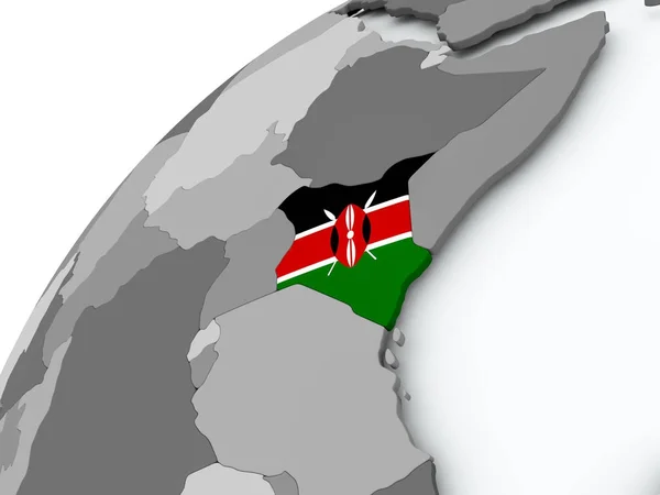 Flagge Kenias auf grauem Globus — Stockfoto