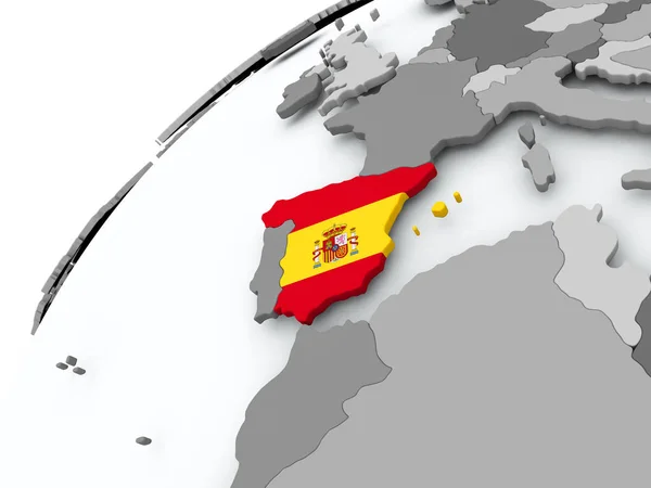 Прапор Іспанії на сірий глобус — стокове фото