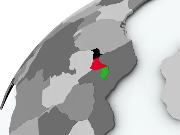 Flag of Malawi on grey globe — Stock Photo, Image